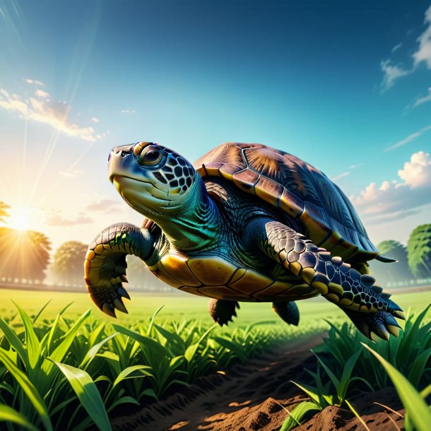 Image d'un saut d'une tortue sur le terrain