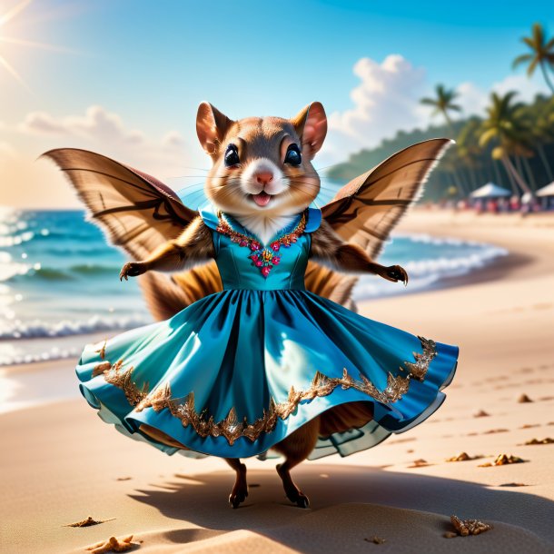 Picture of a flying squirrel in a dress on the beach