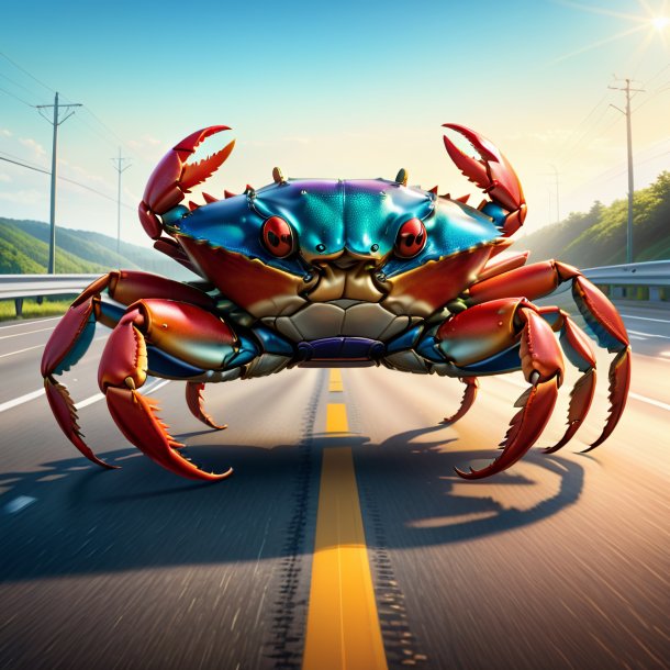 Illustration of a crab in a shoes on the highway