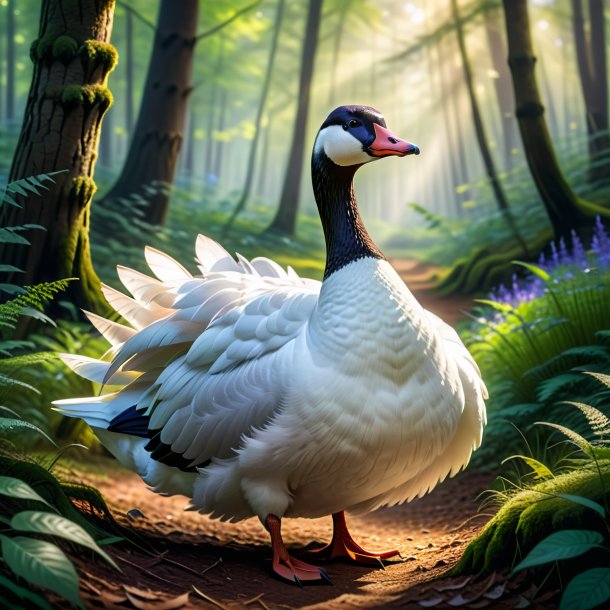 Pic of a goose in a dress in the forest