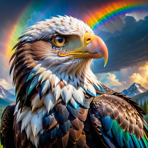 Photo of a crying of a eagle on the rainbow