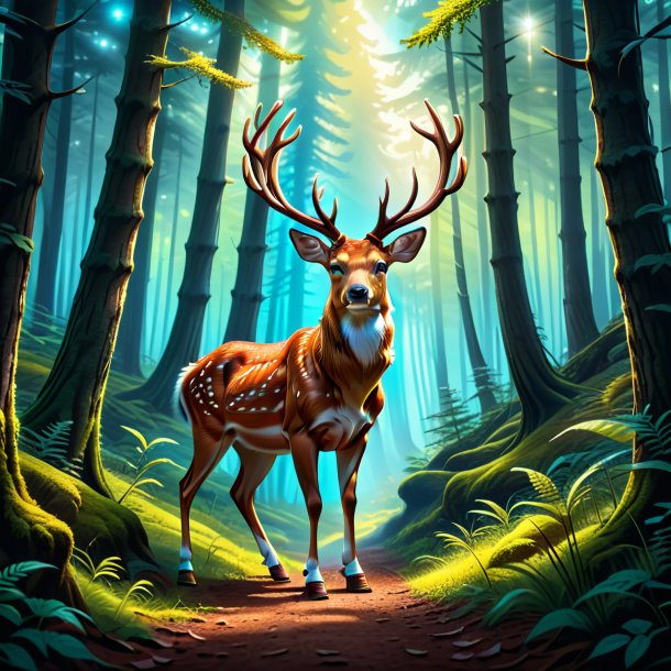 Drawing of a deer in a shoes in the forest