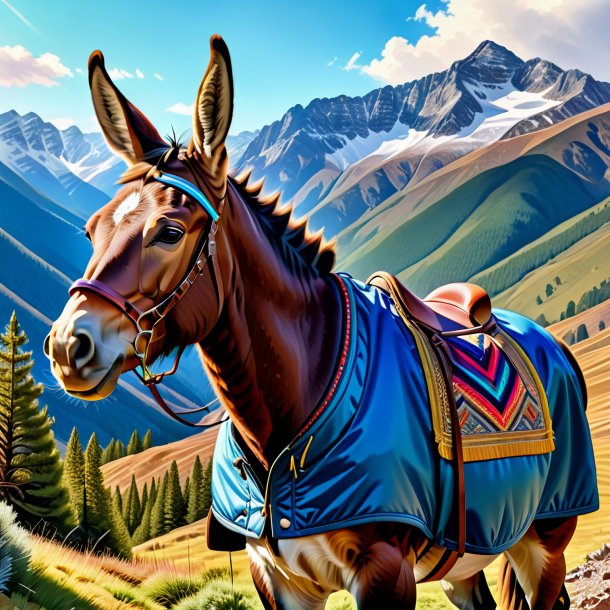 Drawing of a mule in a jacket in the mountains