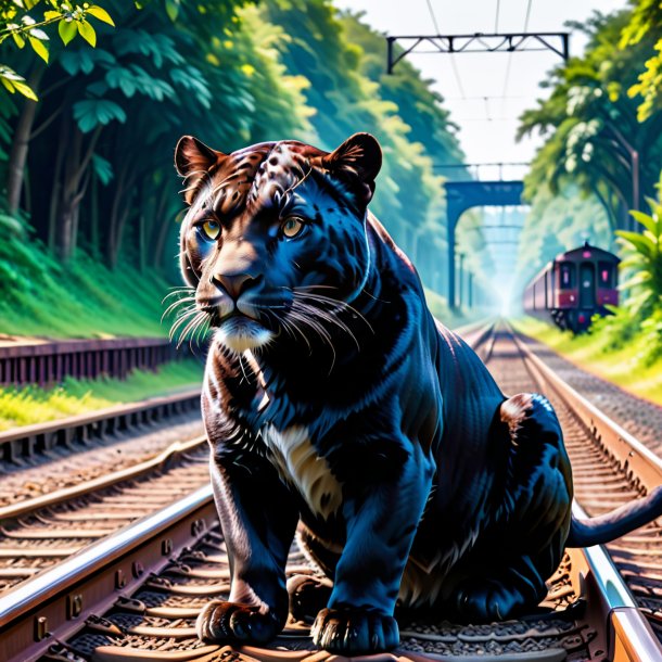 Pic of a waiting of a panther on the railway tracks