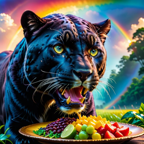 Photo of a eating of a panther on the rainbow