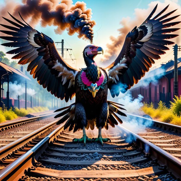 Picture of a smoking of a vulture on the railway tracks