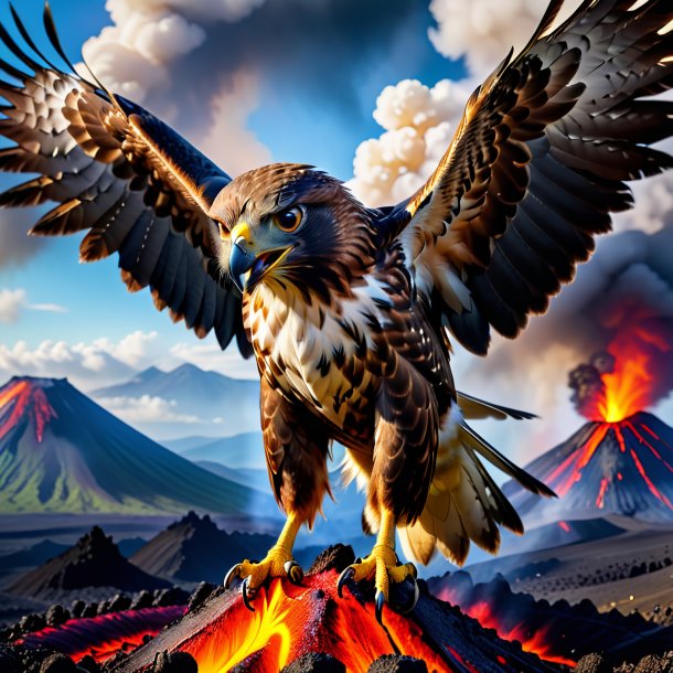 Image of a eating of a hawk in the volcano