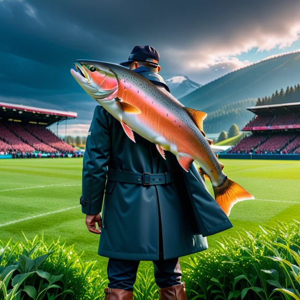 Pic of a salmon in a coat on the field