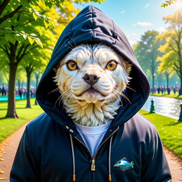 Picture of a haddock in a hoodie in the park