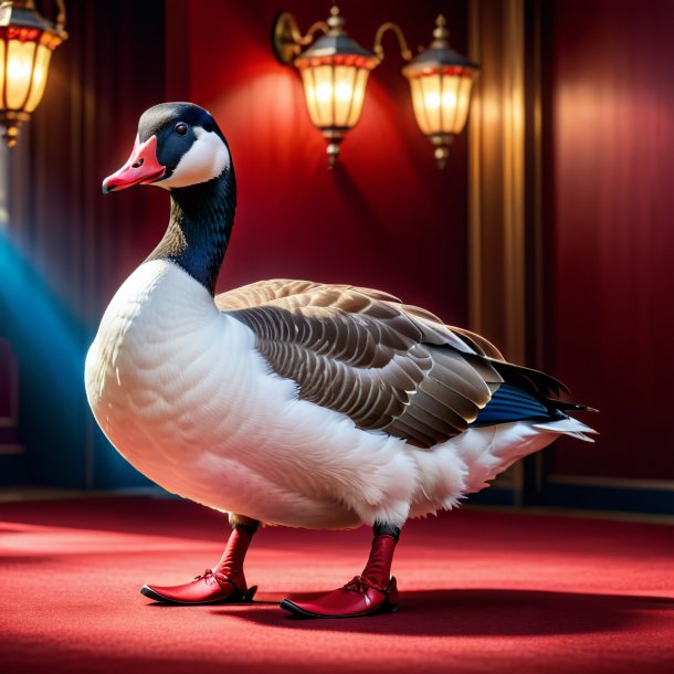 Photo d'une oie dans une chaussure rouge