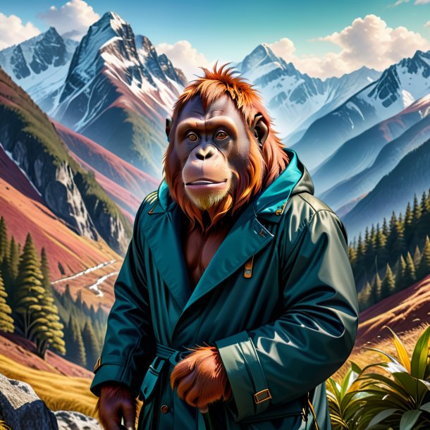 Drawing of a orangutan in a coat in the mountains