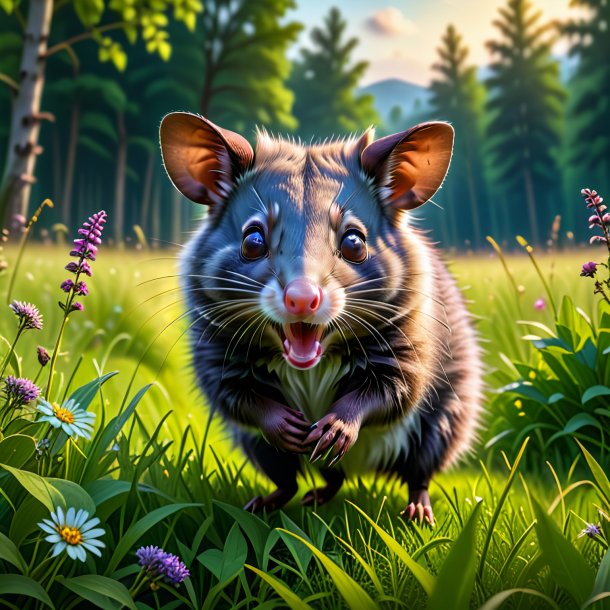 Image of a playing of a possum in the meadow