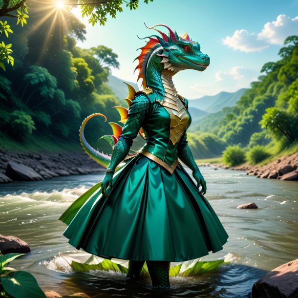 Picture of a basilisk in a skirt in the river