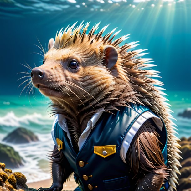 Image of a porcupine in a vest in the sea