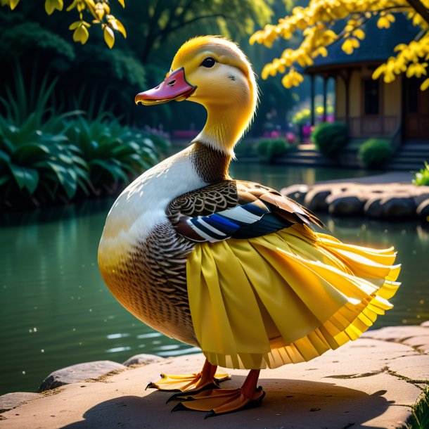 Pic d'un canard dans une jupe jaune