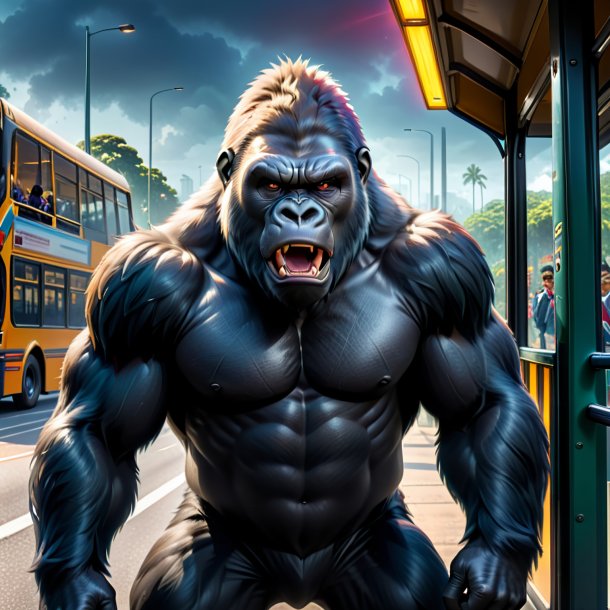 Picture of a angry of a gorilla on the bus stop