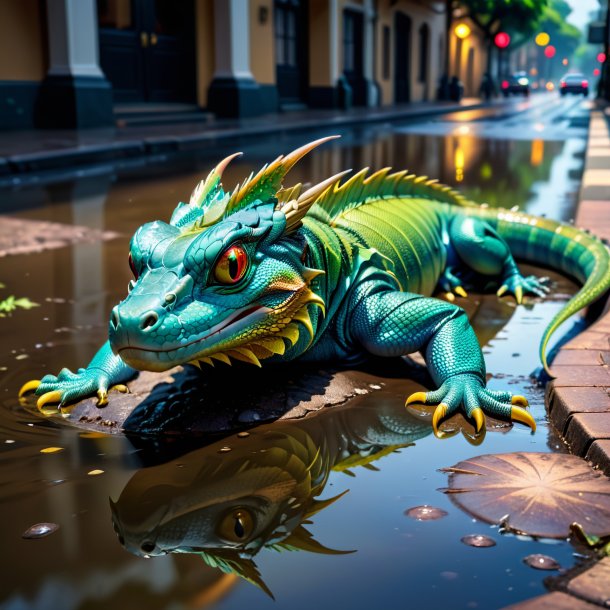 Imagen de un descanso de un basilisco en el charco