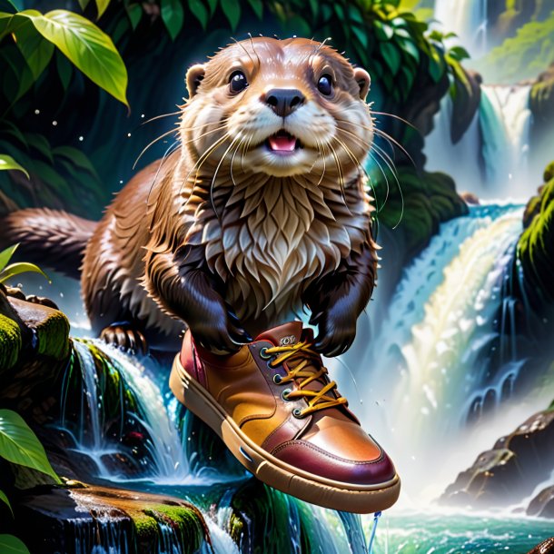 Image d'une loutre dans une chaussure dans la cascade