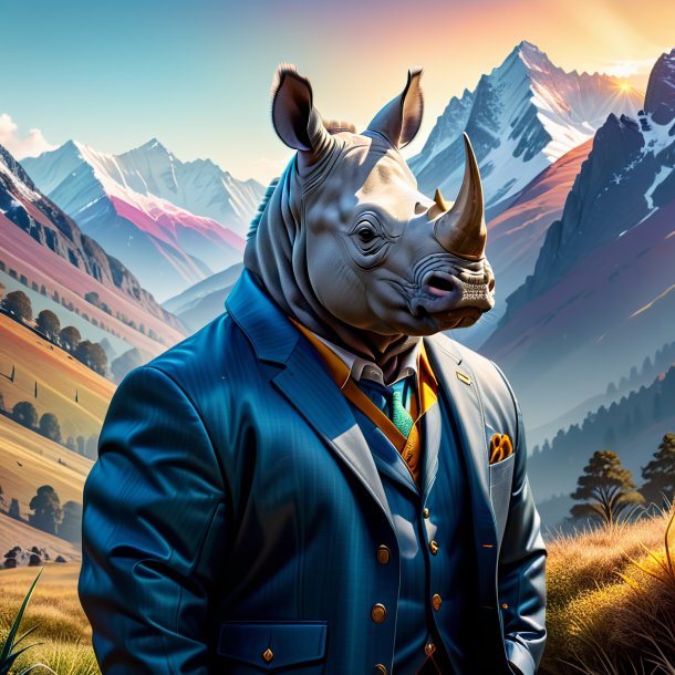 Pic of a rhinoceros in a jacket in the mountains