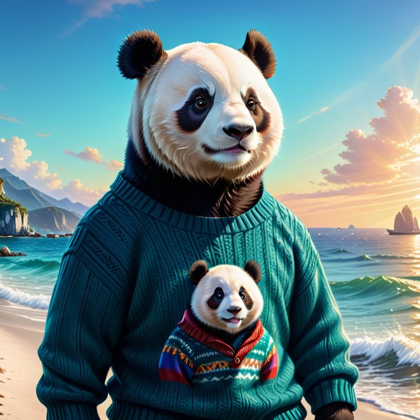 Illustration of a giant panda in a sweater in the sea