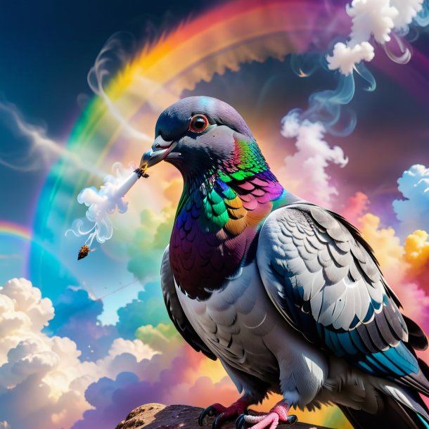 Picture of a smoking of a pigeon on the rainbow