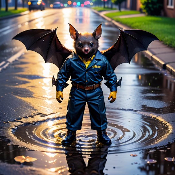 Photo of a bat in a trousers in the puddle