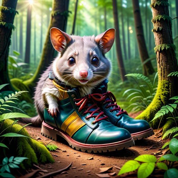 Picture of a possum in a shoes in the forest