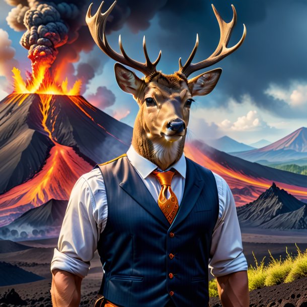 Image of a deer in a vest in the volcano