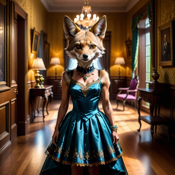 Image of a jackal in a dress in the house