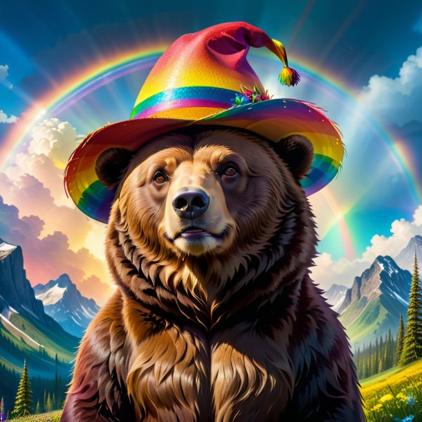 Imagen de un oso en un sombrero en el arco iris