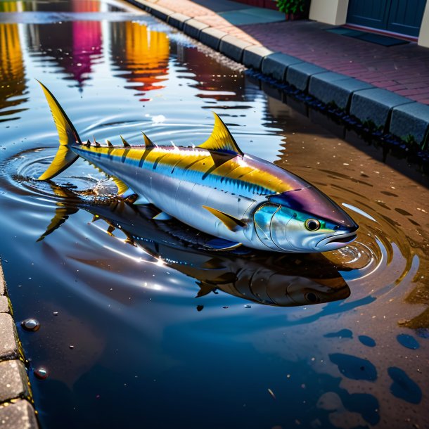 Pic of a swimming of a tuna in the puddle