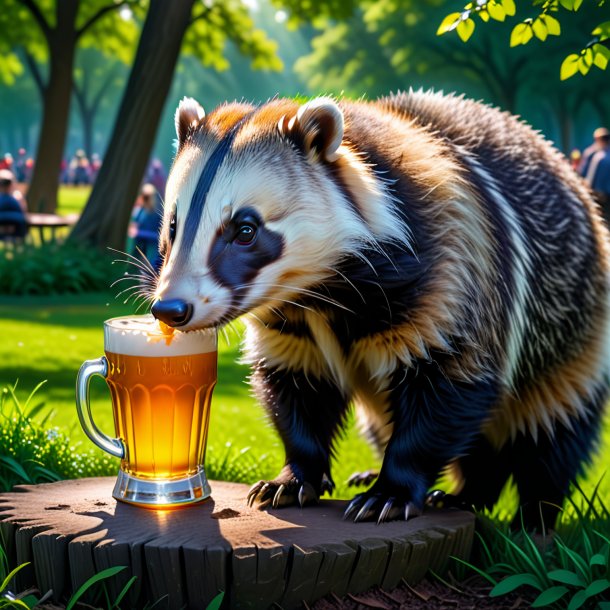 Pic of a drinking of a badger in the park