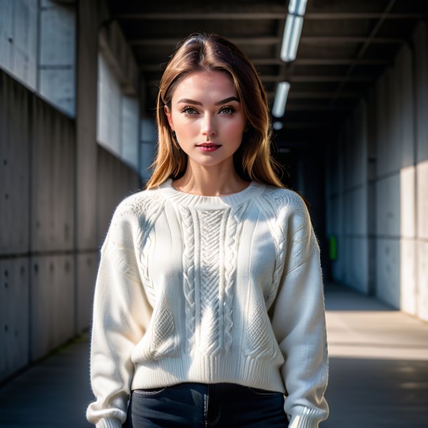 Portrait of a white sweater from concrete