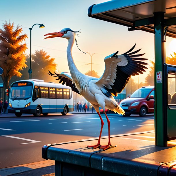 Image of a playing of a stork on the bus stop