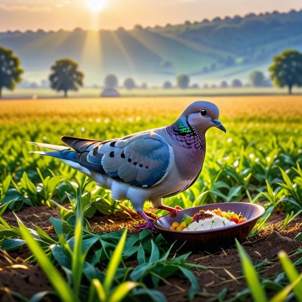 Foto de un comer de una paloma en el campo