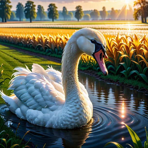 Photo of a crying of a swan on the field