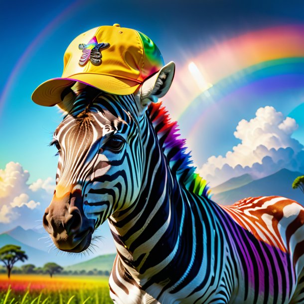 Picture of a zebra in a cap on the rainbow