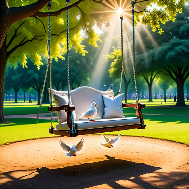 Photo of a swinging on a swing of a dove in the park