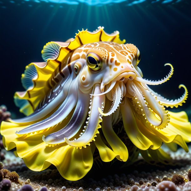 Image of a cuttlefish in a yellow gloves