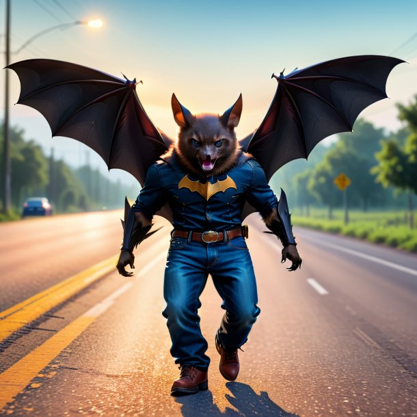 Pic d'une chauve-souris dans un jean sur la route