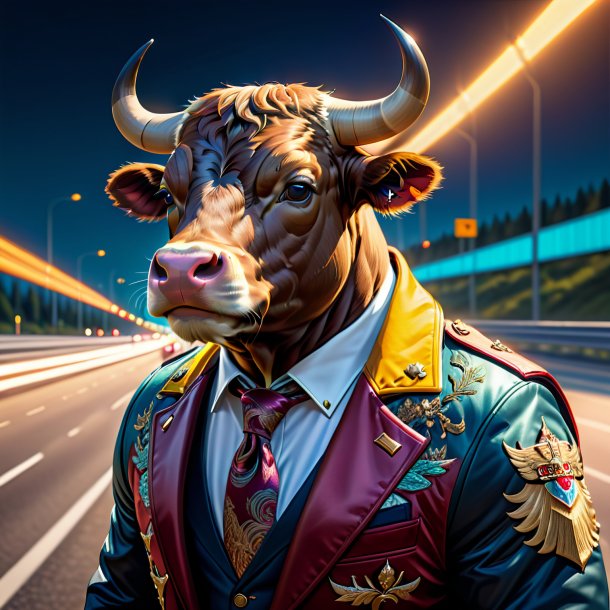 Drawing of a bull in a jacket on the highway