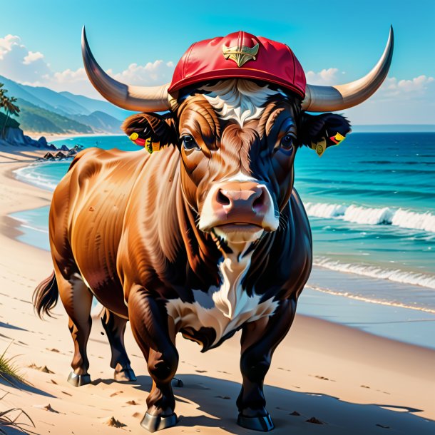 Drawing of a bull in a cap on the beach