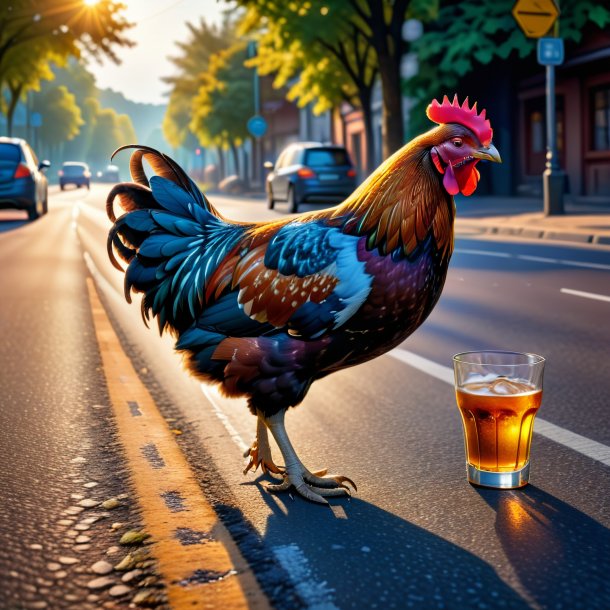 Foto de un trago de una gallina en el camino