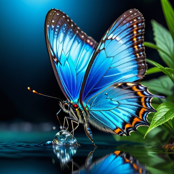 Imagen de una mariposa azul bebiendo