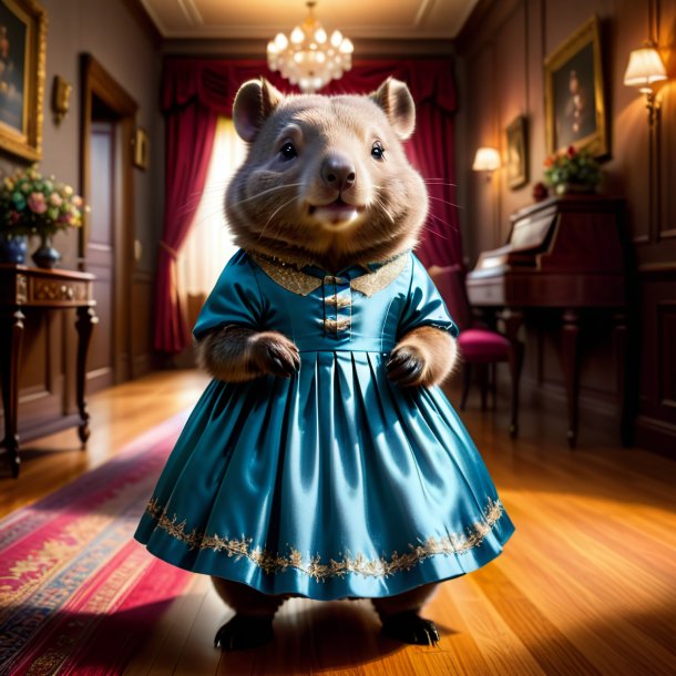 Imagen de un wombat en un vestido en la casa