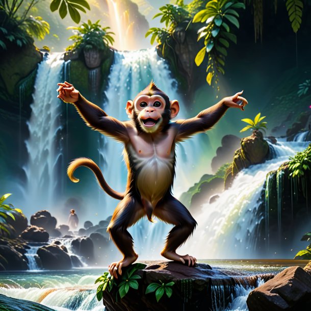 Pic d'une danse d'un singe dans la cascade