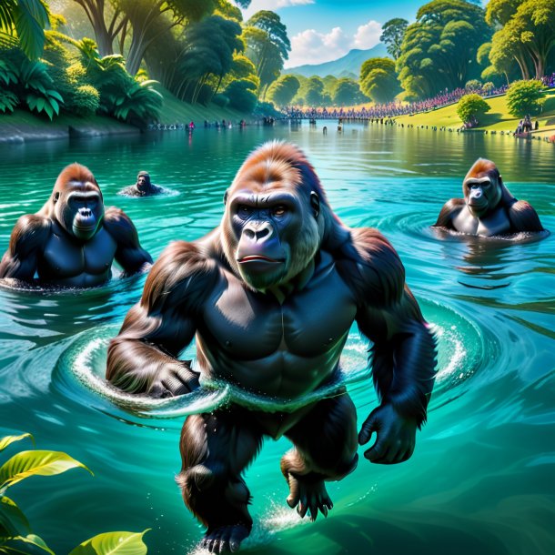 Photo of a swimming of a gorilla in the park