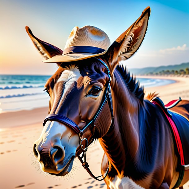 Foto de una mula en un sombrero en la playa