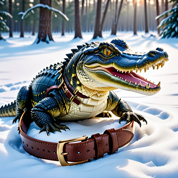 Image of a alligator in a belt in the snow