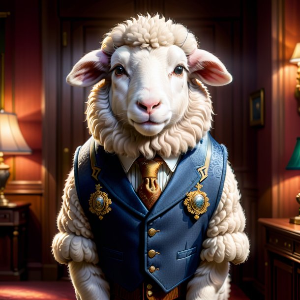 Illustration of a sheep in a vest in the house